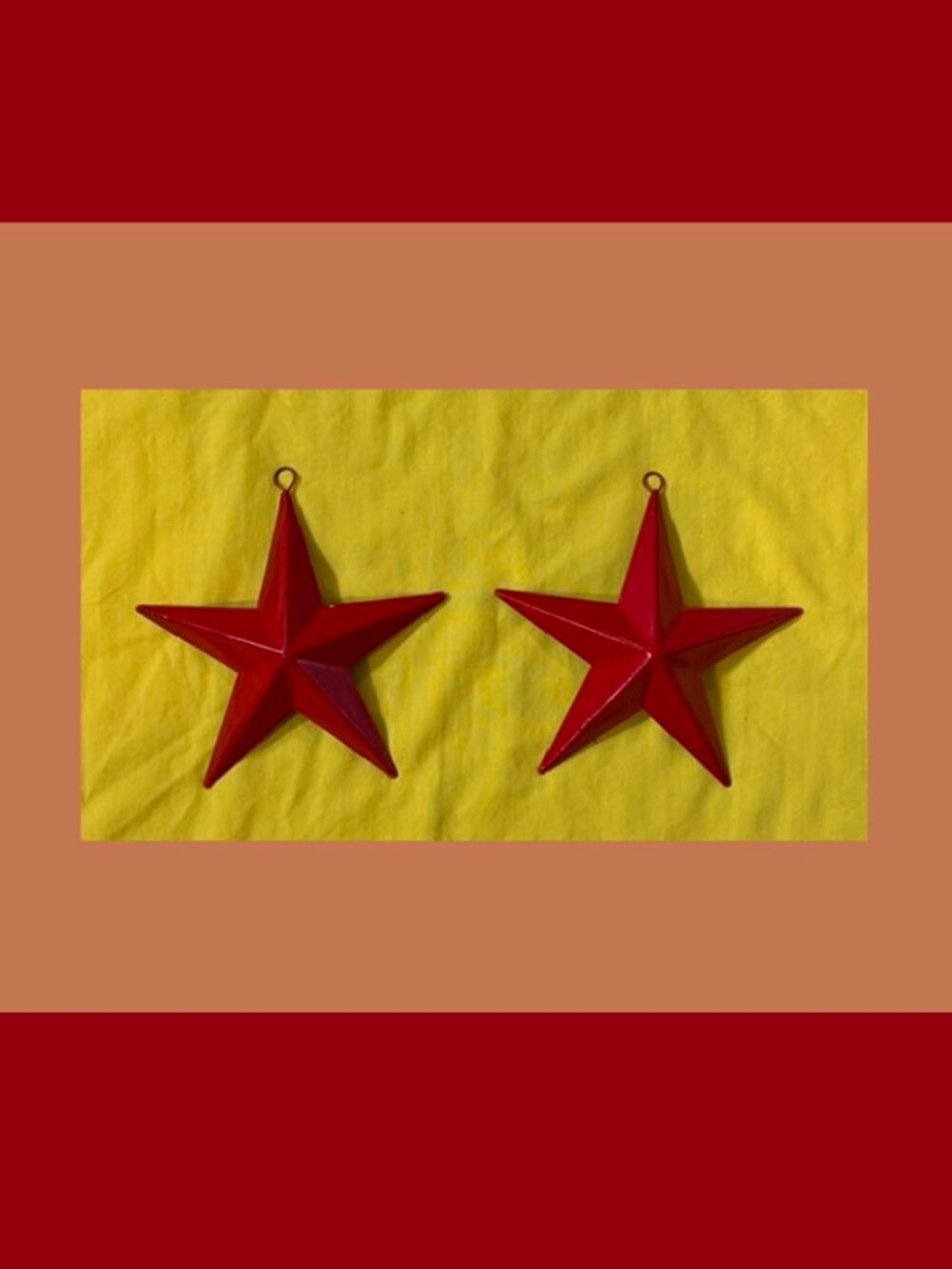 Two (2) Red Painted Tin Star with Hanging Loop 6 3/4" by 6 3/4" Two (2) 16006B